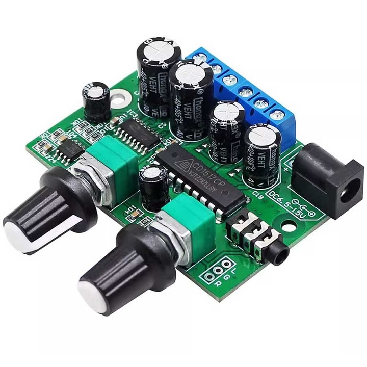 Modul amplificator audio stereo 2.1 Elektroweb, 30 W, AUX, 63x45x20mm