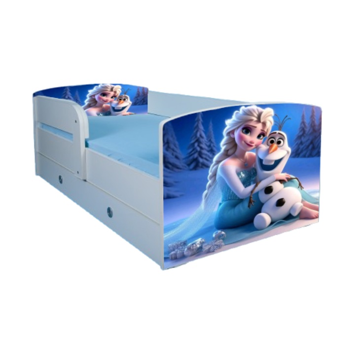 Pat Elsa si Olaf, cu protectie si sertar, 160x80 cm