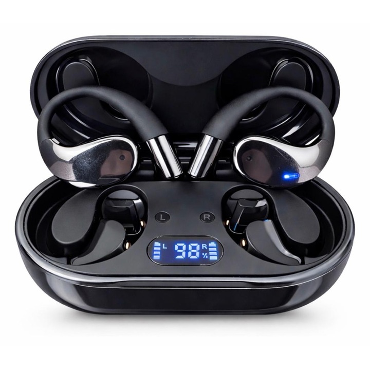 Vezeték nélküli Bluetooth fülhallgató, nedvességálló, hi-fi hang, fekete, szett