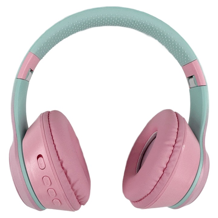 Casti Wireless Over-Ear CXT-07, Bluetooth, Sunet 6D, Lumini RGB, Autonomie foarte buna, Microfon, Roz/Mint