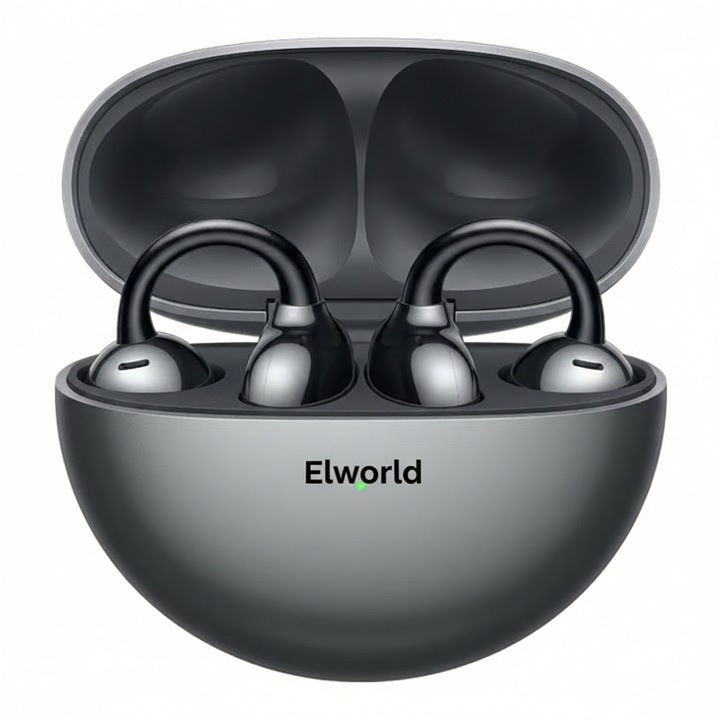Casti wireless Bluetooth open-ear Elworld FreeClip, negre
