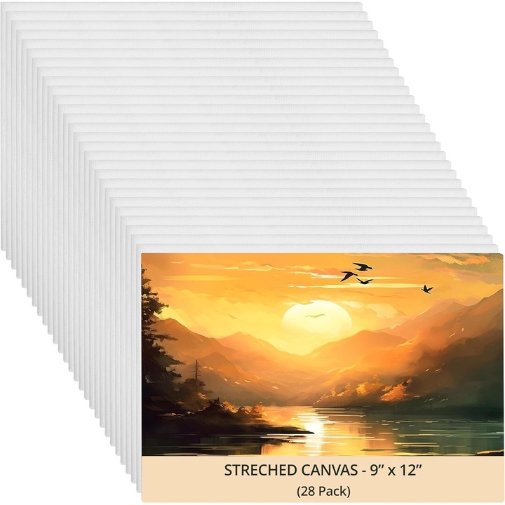 Set 28 panze pentru pictura Kurtzy, 20x30 cm, din bumbac, 3 mm grosime, pentru vopsele acrilice si uleioase, Alb