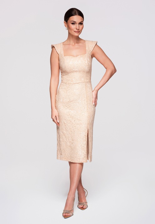 Елегантна миди вечерна рокля LARICA LA-OM-DLR293, Крем