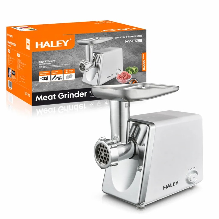 Masina de tocat carne HALEY HY-1323, 3000W, functie revers, 2 site, inox