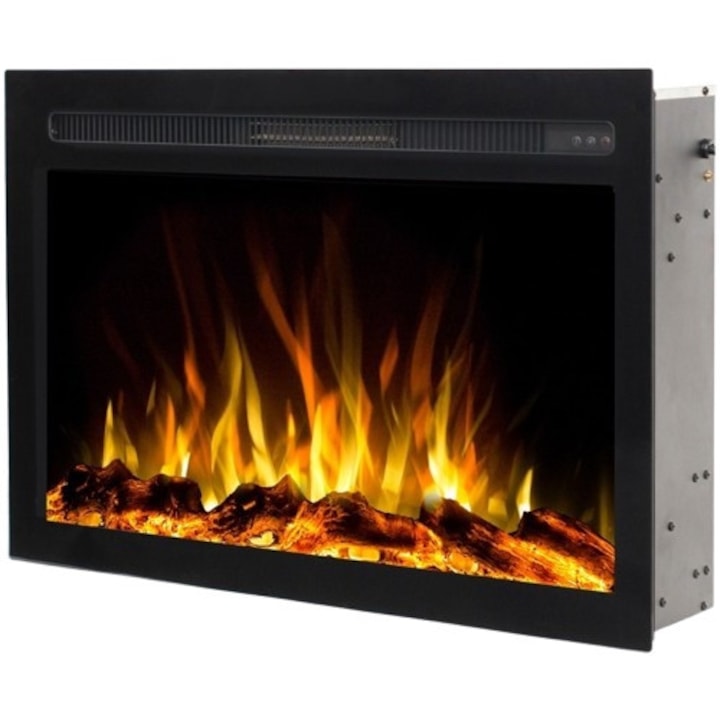 Semineu electric, Infinity 76, incalzire 750/1500 W, cu efect de flacara LED, 5 niveluri de luminozitate, 3 culori de flacara, 3 culori de focar, telecomanda, setul include: lemne, negru