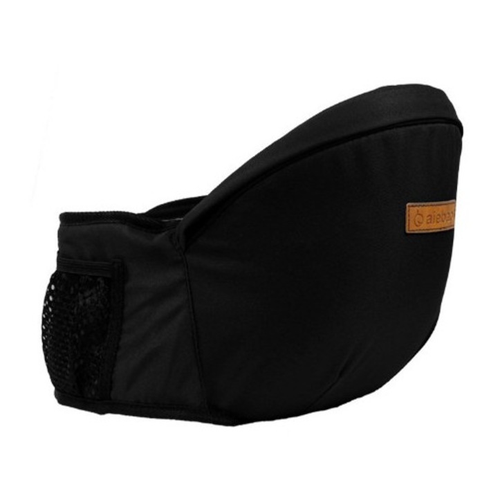 Port-Bebe Ergonomic Ajustabil cu Scaun, 3 Pozitii, Bumbac Respirabil, pentru Copii 0-3 Ani, 20 kg Maxim, 25 x 22 x 18 cm, Negru