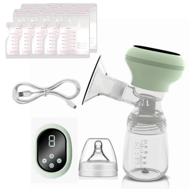 Електрическа помпа за кърма Kidizi 288, с режим на стимулация, изцеждане и масаж, 9 нива на интензивност, шише 180 мл, включва 10 торбички за съхранение на кърма