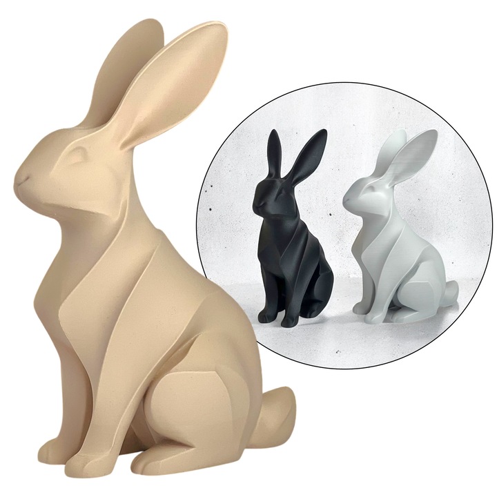 Figurina decorativa iepure 3D bej, 25 cm, material ecologic PLA, decoratiune de Paste