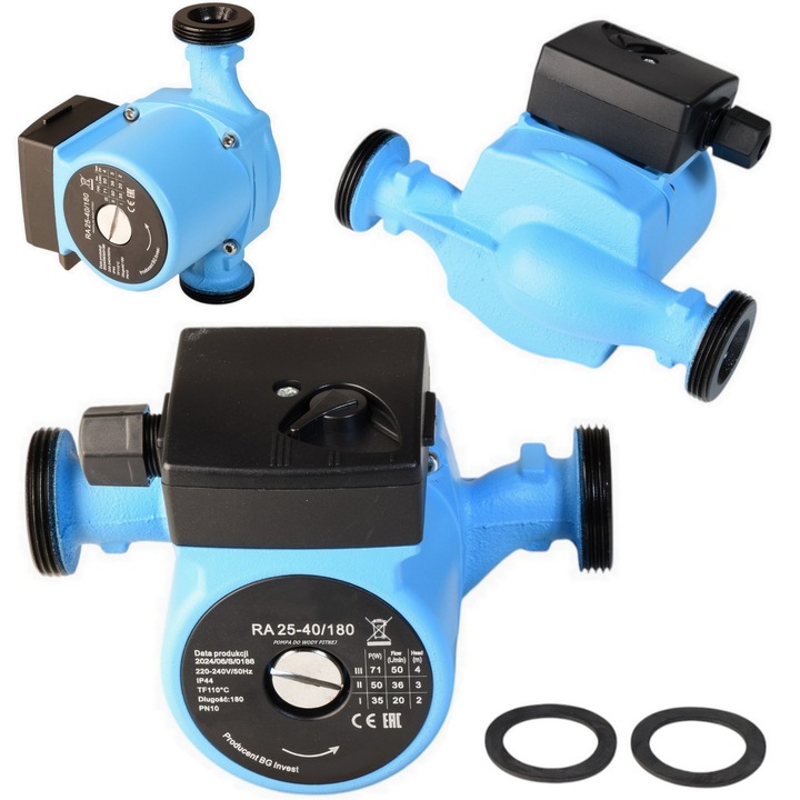 Pompa de circulatie apa potabila RA 25-40/180, ALUVRA, 3 viteze, rezistenta la coroziune, putere max. 71 W, ridicare max. 4 m, recirculare calda si rece pentru centrala termica