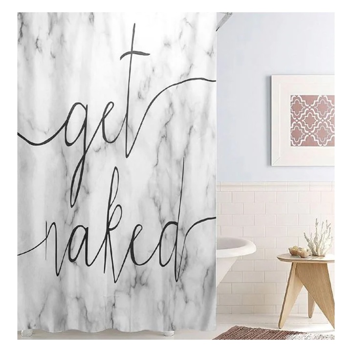 Perdea pentru dus, model GET NAKED, gri marmura, 180x180cm