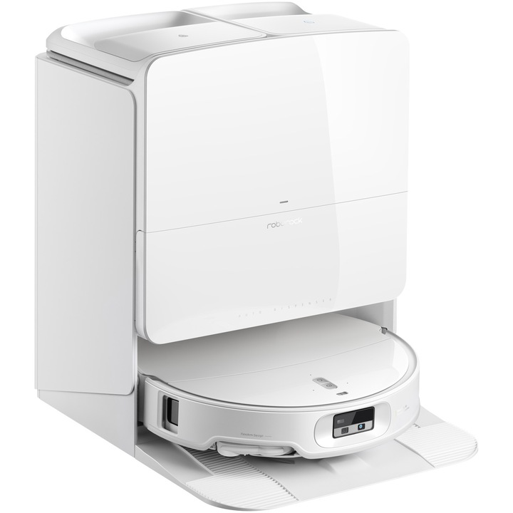 Robot de aspirare Roborock Qrevo Edge 2 Pro QE2P02-00, 25.000 Pa, statie automata golire praf, spalare mop 100°C si uscare 55°C, respalare si recuratare inteligenta, design ultra-subtire cu LDS retractabil, recunoastere AI obstacole, pet friendly, alb