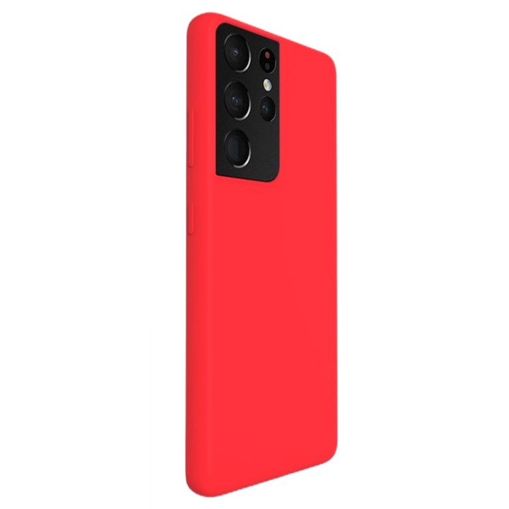 Husa Lemontti Liquid Silicon compatibila cu Samsung Galaxy S21 Ultra Red (protectie 360°, material fin, captusit cu microfibra)