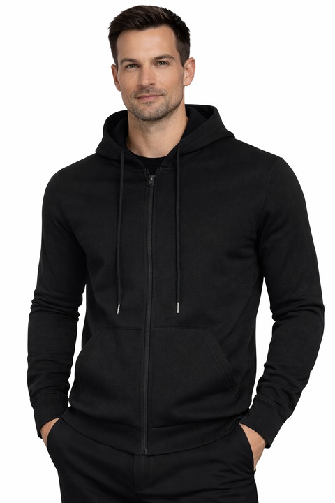 Hanorac pentru barbati, S'WEST, cu gluga si fermoar, negru, poliester