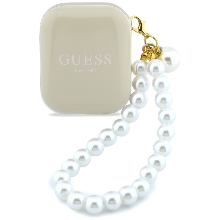 Casti wireless TWS Guess Pearl Strap, Bluetooth 5.4, 380 mAh, Autonomie 5h, USB-C, Bej