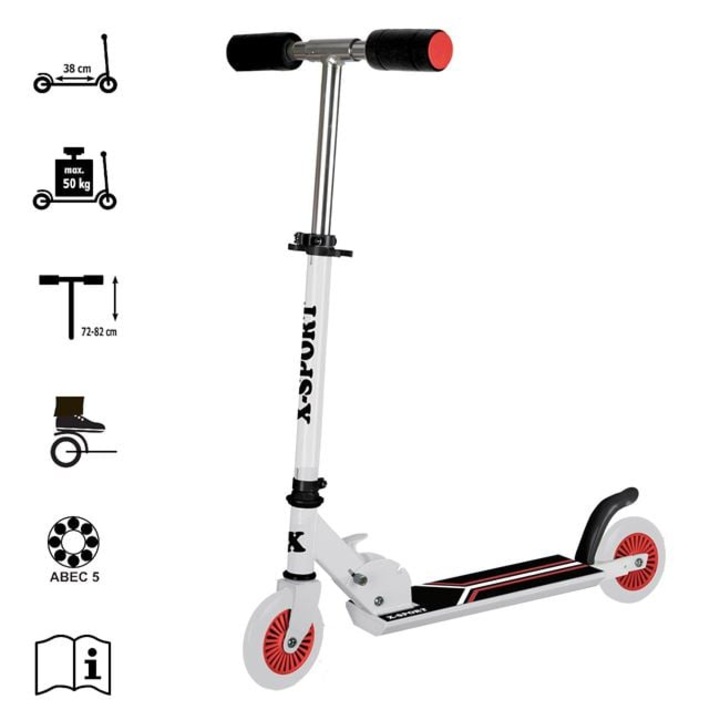 Trotineta din aluminiu pentru copii, alba, Ghidon reglabil 72-82 cm, Roti PU, Rulmenti ABEC-5