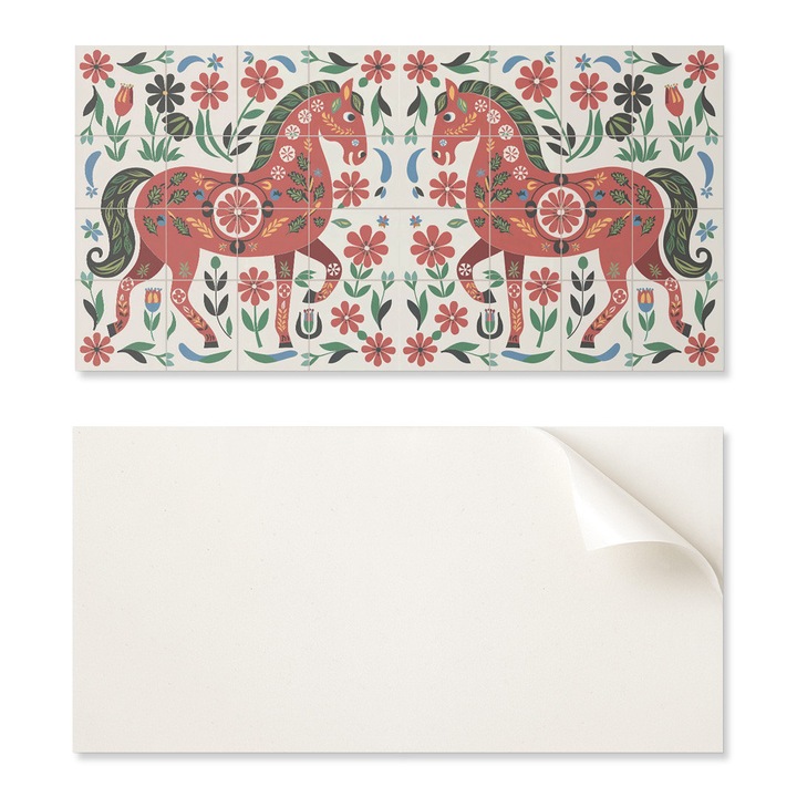 Coloray dekoratív falpanelek, ló virágokkal motívum, 60x30cm, 6 darab, nedvességálló