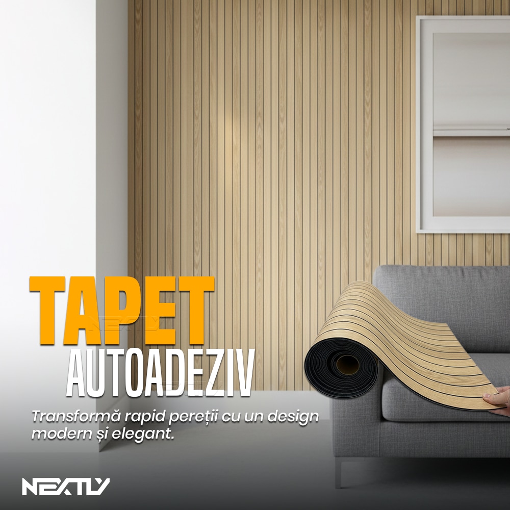 Rola tapet autoadeziv premium tip riflaj NEXTLY, imitatie lemn ...