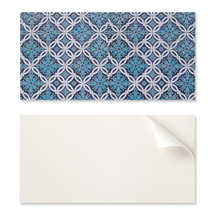 Placa decorativa din PVC, Coloray, 120x60cm, Autoadeziv, Rezistent la umiditate, Model floral, Albastru/Alb