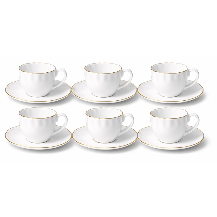 Set serviciu masa Opal 31 piese, 6 persoane, alb cu margine aurie, farfurii si cesti incluse, model Premium ZLine, elegant, ideal pentru cadou
