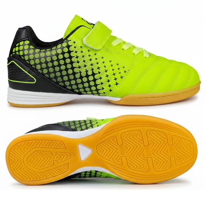Детски спортни обувки Permani, футбол, черно-синьо, подметка без следи, Зелен