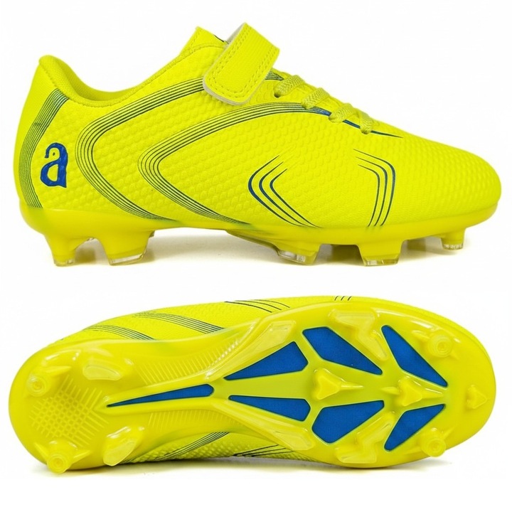 Детски футболни обувки Permani, неоново зелени, екологична кожа, синтетична подметка, система Velcro