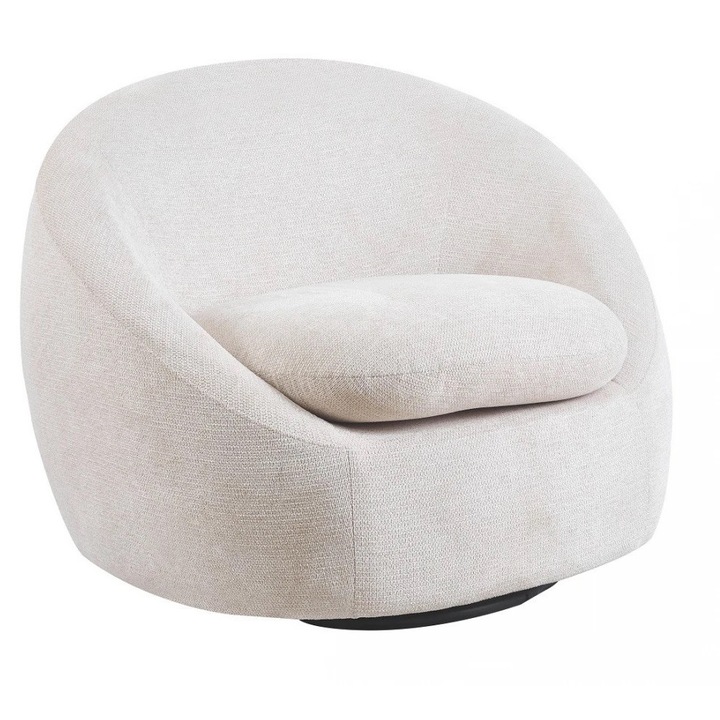 Canapea TOPSCAUNE®, Tip Fotoliu Cu Un Loc, Canapea Rotativa 360°, Design Modern Elegant, Material Textil Stofa Aragon, Cadru Solid Din Lemn, Canapea Accent Pentru Living Si Dormitor, Confort Premium, Stil Contemporan, Alb