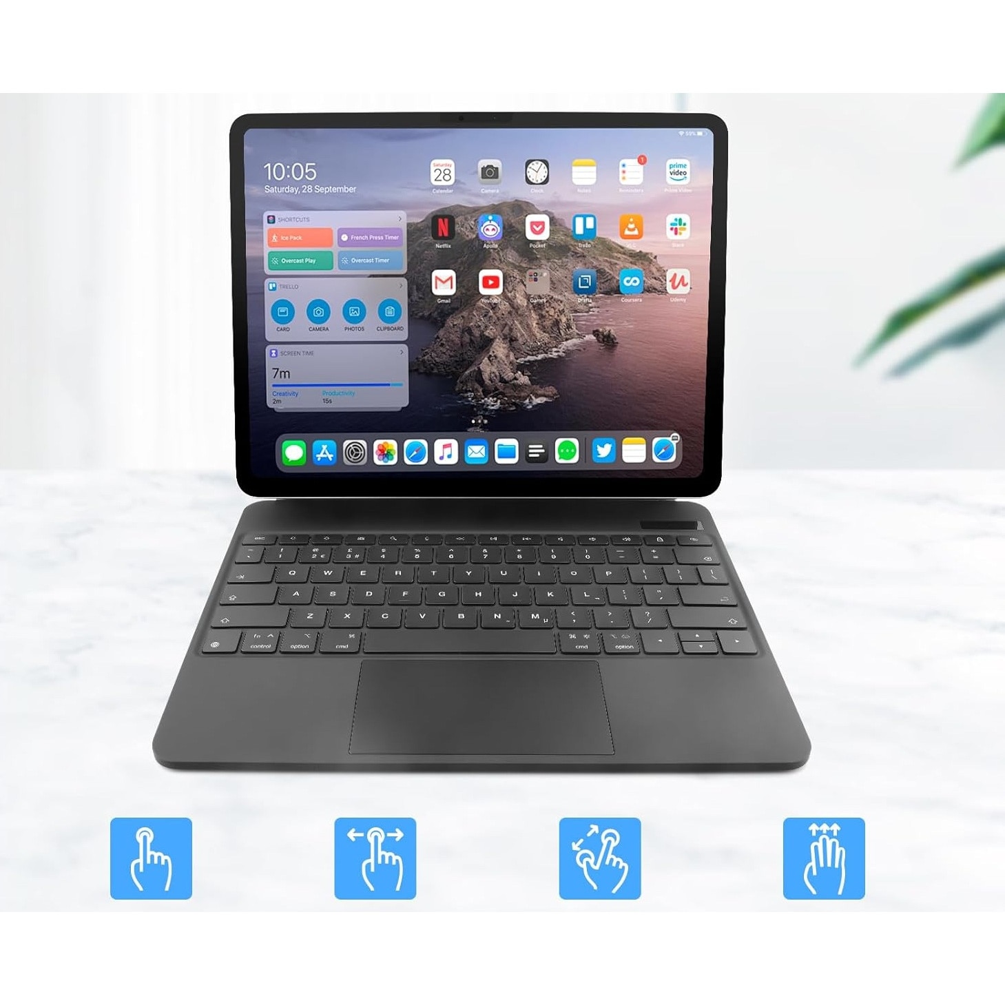 Husa tableta cu tastatura si touchpad pentru iPad Pro 12.9, model Rii HL129, design elegant, dimensiuni compacte