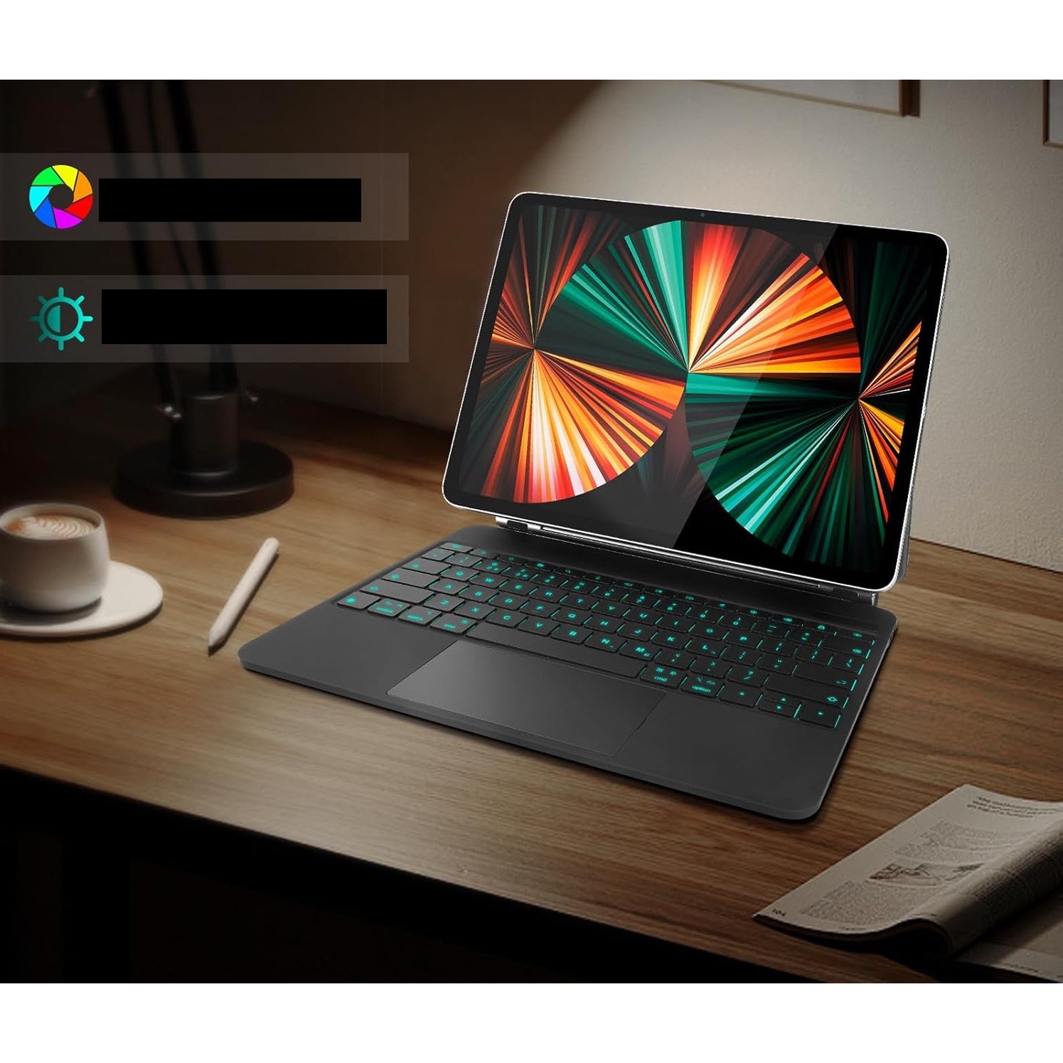 Husa tableta cu tastatura si touchpad pentru iPad Pro 12.9, model Rii HL129, design elegant, dimensiuni compacte