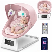 Leagan si Balansoar Electric 3D Motion BabyHug™ cu Telecomanda si Functie Bluetooth, Panou Digital Easy Touch, 5 Moduri/5 Viteze, Spatar Reglabil, Perna Moale, Baldachin Detasabil, Melodii, Jucarii, Cronometru 8/15/30 min, Centura de Siguranta, Soft Pink
