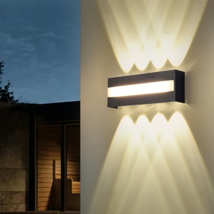 Aplica LED Neagra Liniara 16W Exterior, Lumina Calda, IP65