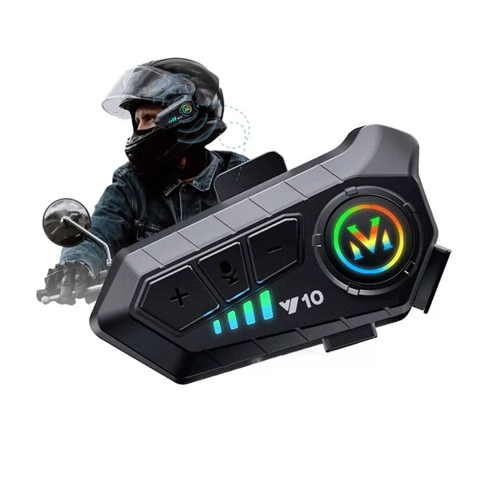 Sistem de comunicare moto Intercom NEXTLY, Bluetooth V5.3, voce/microfon HD, asistent vocal, redare muzica/apeluri, IPX6 Waterproof, reducere zgomot, compatibil iOS&Android, negru