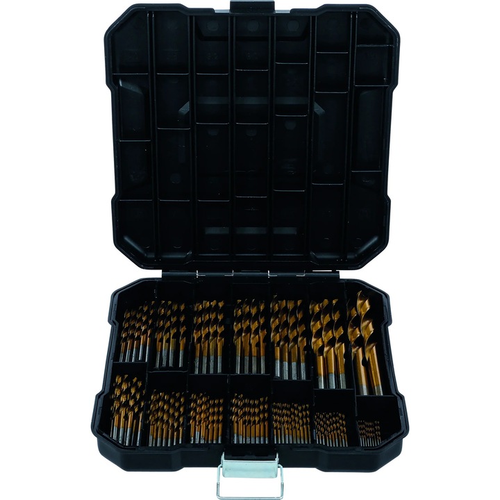 Set de burghie elicoidale HSS 92 bucati cu 5% cobalt, nitrurate cu titan, diametre 1.5-10 mm