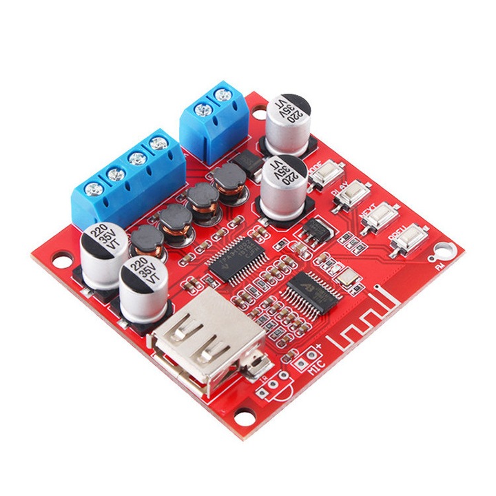 Amplificator audio stereo 2x15W cu player MP3, Bluetooth, TPA3110D2, DC 12-24V, USB + FM