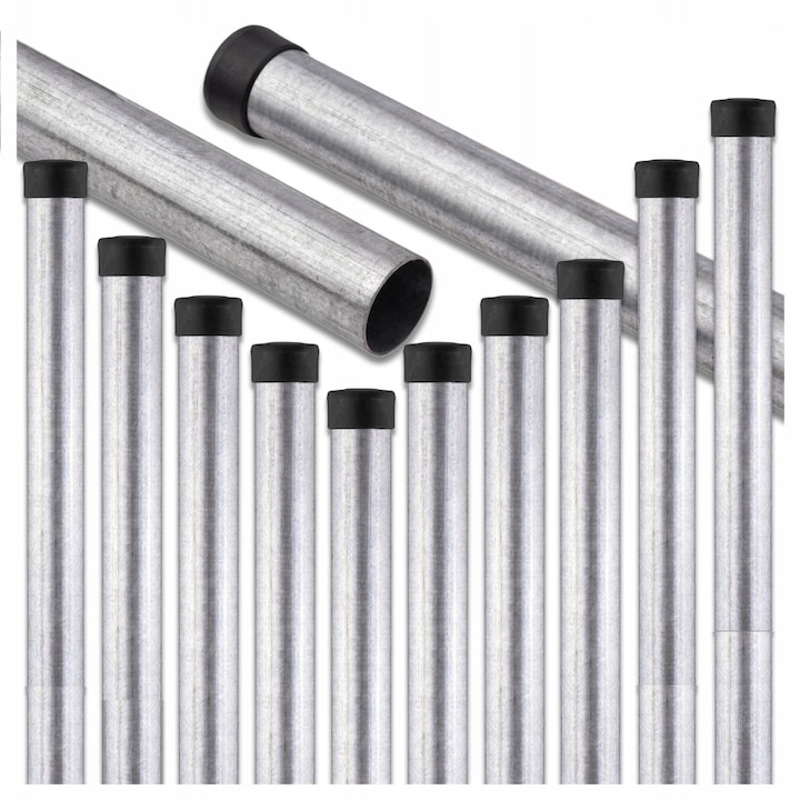 Stalpi gard rotunzi fi 42mm, inaltime 2m, set 10 bucati, otel galvanizat, dopuri incluse, stabilitate structura, protectie rugina, montaj facil, imprejmuire teren