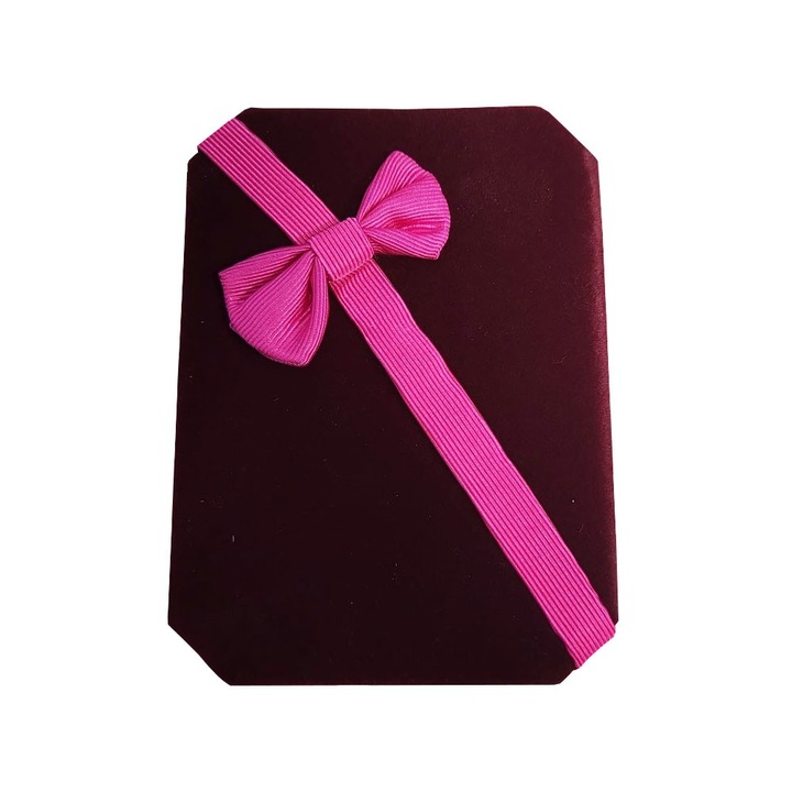 Cutie Bijuterii Flippy, Catifea Grena cu Funda Roz, 100x75x35 mm, Design Elegant