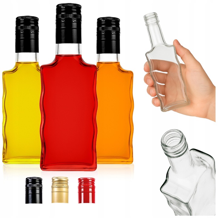 Комплект бутилки, SuperButelki, Fala, 200 мл, идеални за домашно вино, ликьори, универсална употреба, солидно, дебело стъкло, херметическо затваряне, 18.5 см X 6.2 см, прозрачни, 5 броя