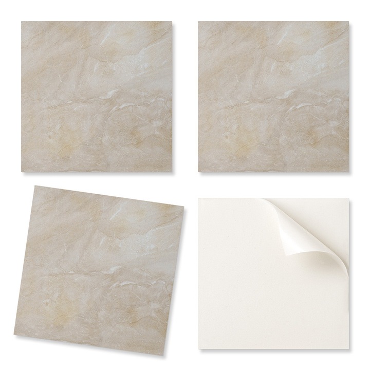20 darabos készlet, Coloray természetes márvány hatású vinil padlólapok, PES hálóval és ragasztóval ellátott PVC, Nedvességálló, Bézs, 20 x 20 cm, 1,6 mm