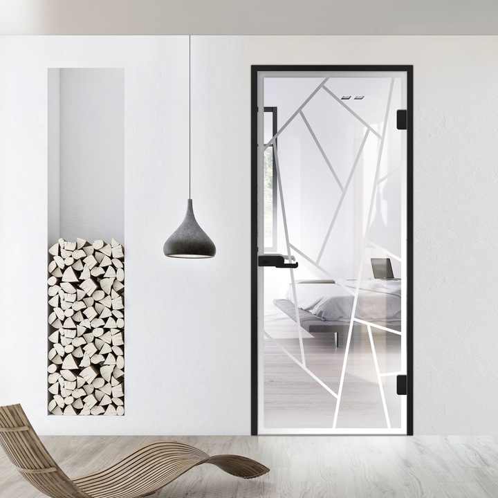 Usa batanta Studio Black, model Atlas incolor pentru gol 80x198 cm cu toc L pentru interior, sticla 8 mm clara, securizata