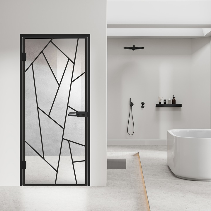 Usa batanta Studio Black, model Atlas negru pentru gol 90x198 cm cu toc L pentru interior, sticla 8 mm clara, securizata