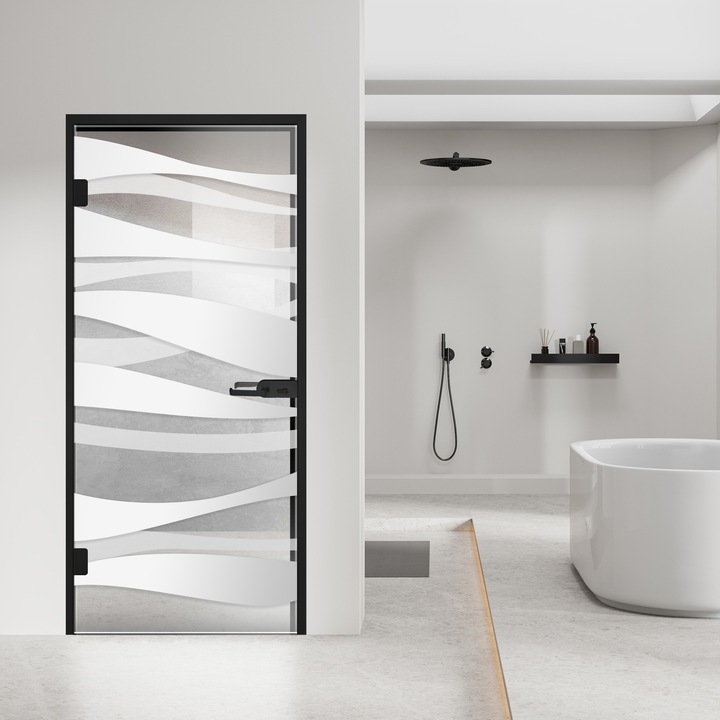 Usa batanta Studio Black, model Fusion incolor pentru gol 80x198 cm cu toc L pentru interior, sticla 8 mm clara, securizata