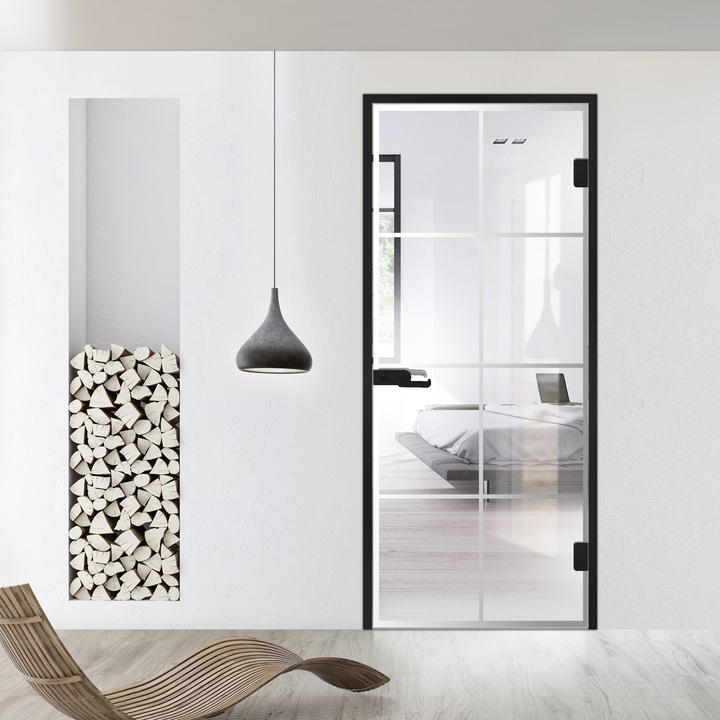 Usa batanta Studio Black, model Rezidence incolor pentru gol 90x198 cm cu toc Z pentru interior, sticla 8 mm clara, securizata