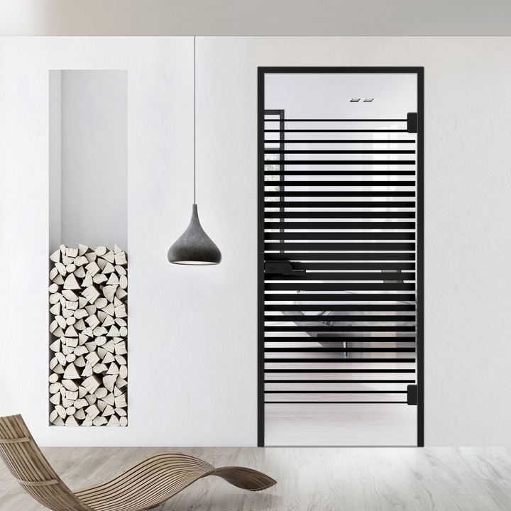 Usa batanta Studio Black, model Street negru pentru gol 80x198 cm cu toc Z pentru interior, sticla 8 mm clara, securizata