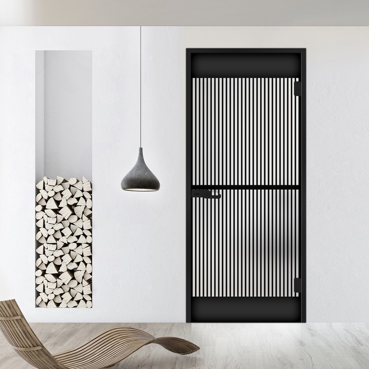 Usa batanta Studio Black, model Hause negru pentru gol 90x198 cm cu toc Z pentru interior, sticla 8 mm mata, securizata