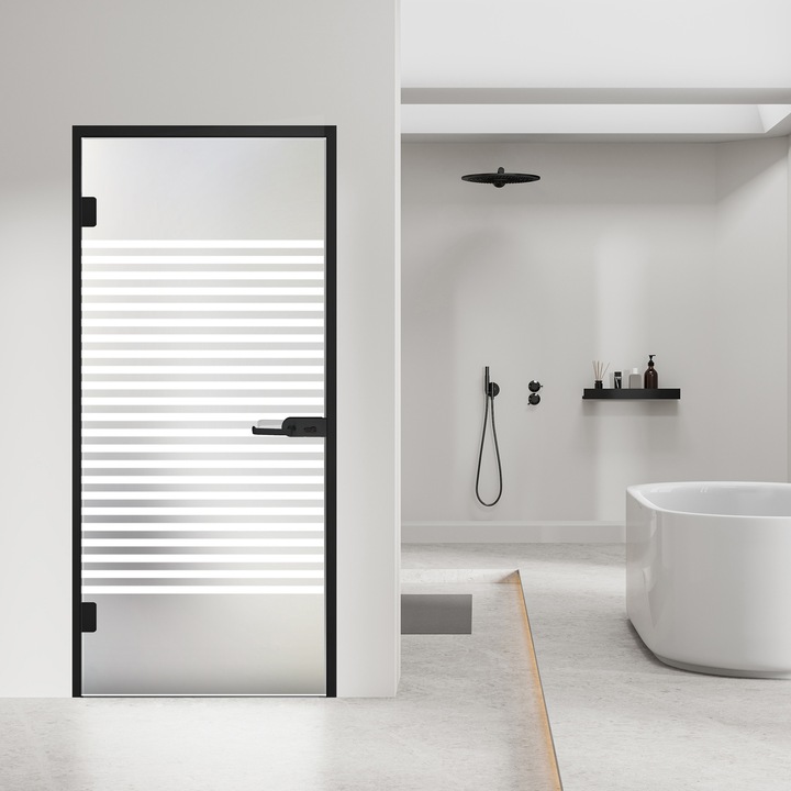 Usa batanta Studio Black, model Bali alb pentru gol 70x198 cm cu toc Z pentru interior, sticla 8 mm mata, securizata