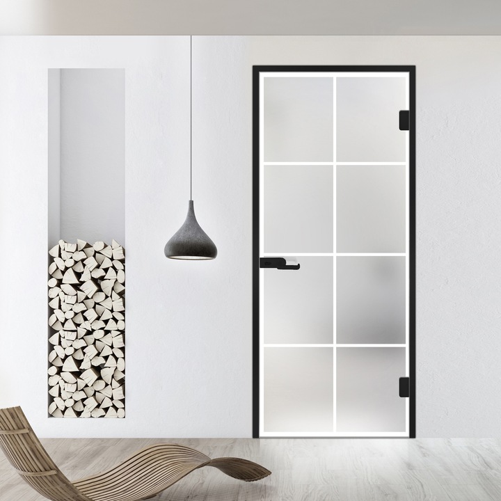 Usa batanta Studio Black, model Rezidence alb pentru gol 90x198 cm cu toc L pentru interior, sticla 8 mm mata, securizata