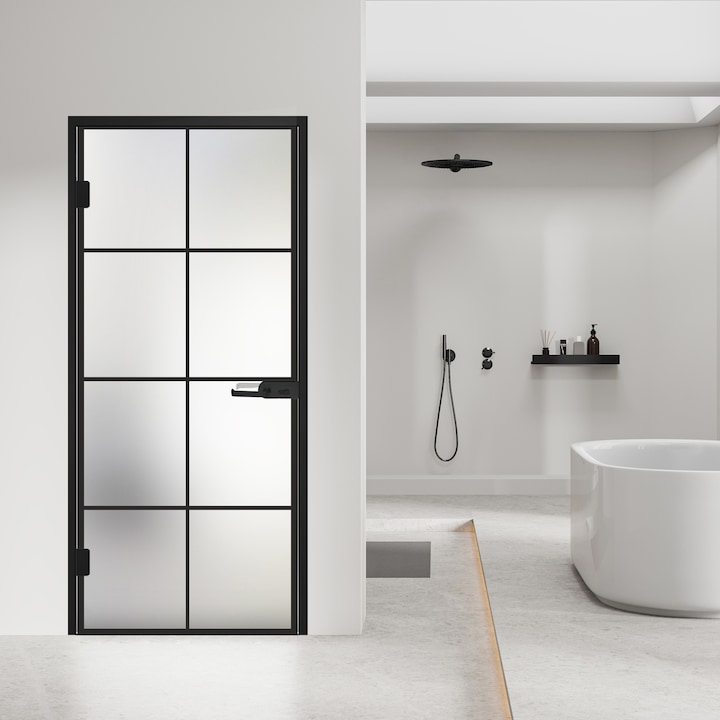 Usa batanta Studio Black, model Rezidence negru pentru gol 70x198 cm cu toc Z pentru interior, sticla 8 mm mata, securizata