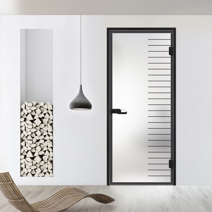 Usa batanta Studio Black, model Supreme negru pentru gol 80x198 cm cu toc Z pentru interior, sticla 8 mm mata, securizata