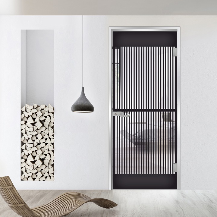 Usa batanta Studio Silver, model Hause negru pentru gol 80x198 cm cu toc Z pentru interior, sticla 8 mm clara, securizata