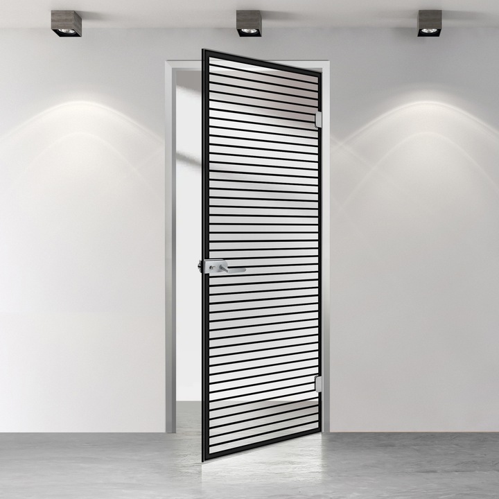 Usa batanta Studio Silver, model Moris negru pentru gol 80x198 cm cu toc L pentru interior, sticla 8 mm clara, securizata