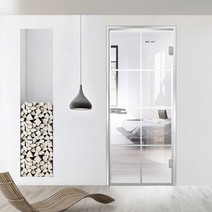 Usa batanta Studio Silver, model Rezidence incolor pentru gol 80x198 cm cu toc L pentru interior, sticla 8 mm clara, securizata